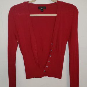 Red Crop Button Up Sweater